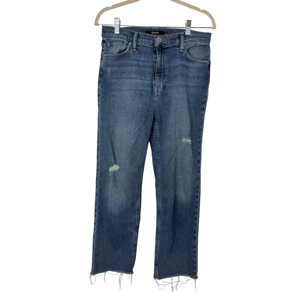 Hudson Remi Jeans Women 28 Blue Distressed Raw Hem High Rise Straight Crop